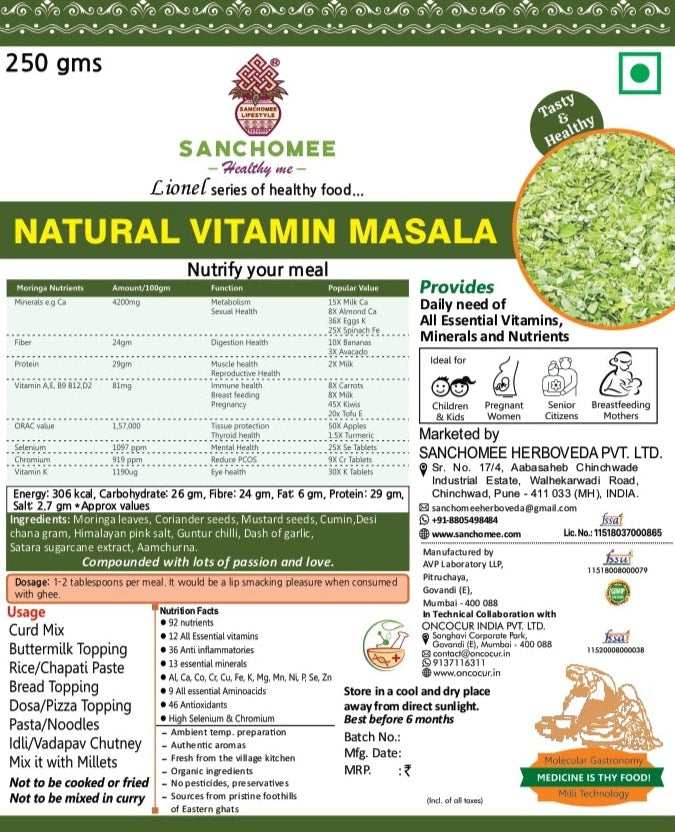 Lable of natural vitamin masala